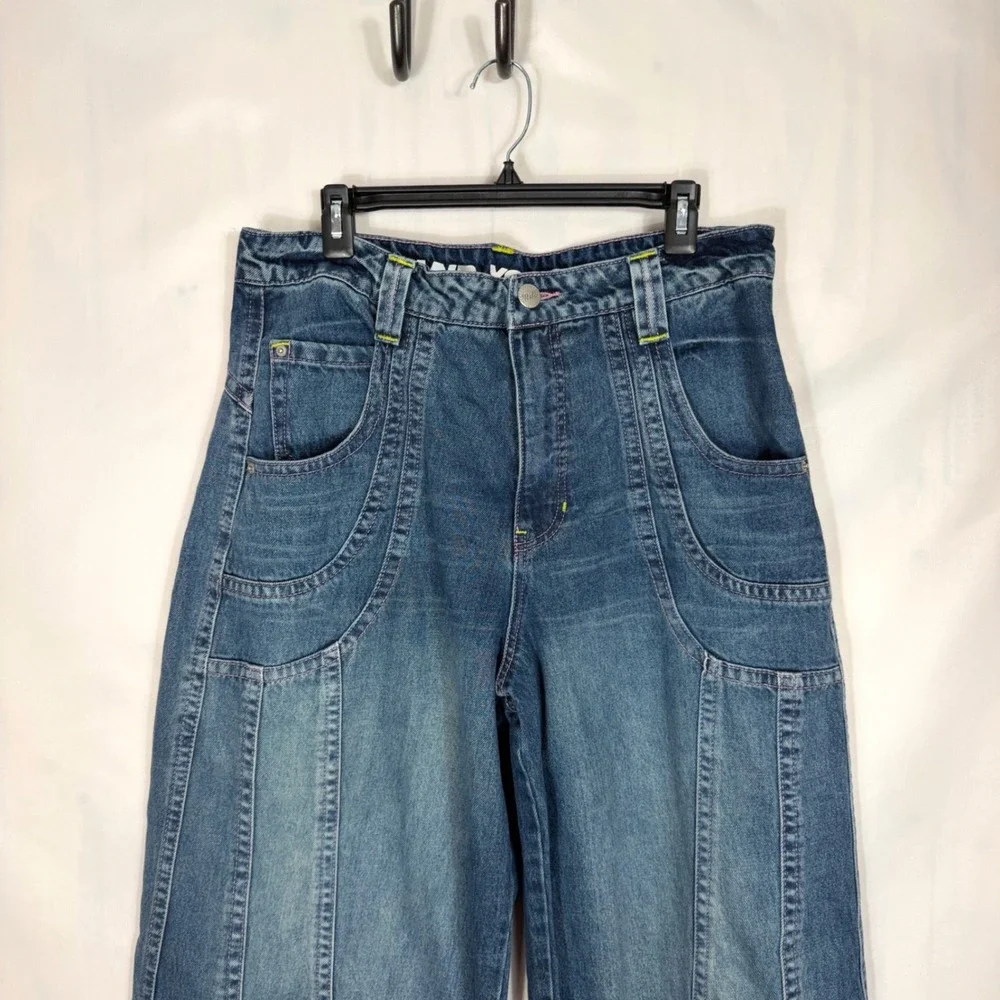 ALAB Wide Leg Jeans Womens 14 Blue Y2K Baggy Embroidered Star Skater Streetwear